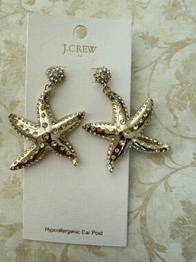 J Crew Crystal Pavé Starfish Statement Earrings NWT